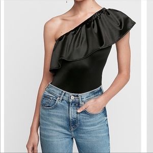 NWT Express One Shoulder Ruffle Thong Bodysuit